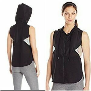 𝅺jessica Simpson Hooded Jogger Vest Windbreaker Reflective Warm Up Top
